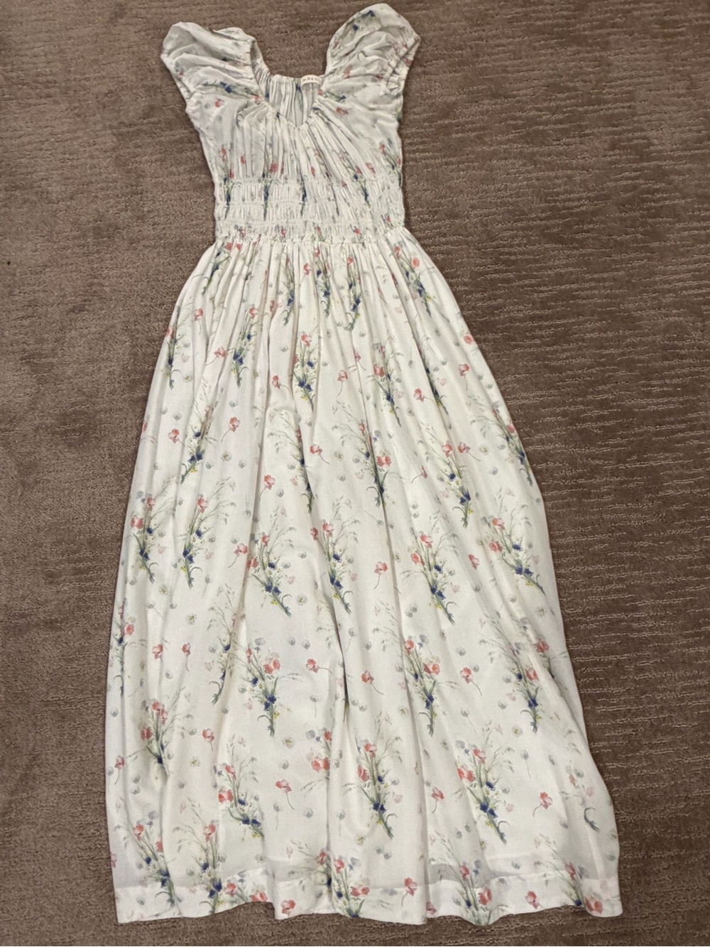Down Womenβs Cotton White Floral Maxi Dress with Pink & Blue Floral Print